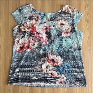 Dressbarn Cap Sleeve Floral Frill Top Womens 2X Y2K Whimsical Bloomcore Fairy